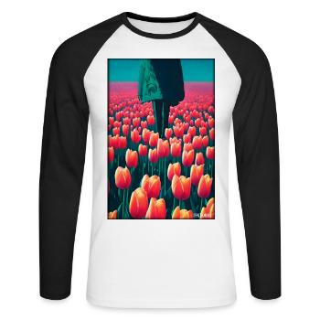 Tulip Lily Family Flower Spring Meadow Green - T-shirt baseball manches longues Homme - blanc/noir - Devant - Nik (191cm)