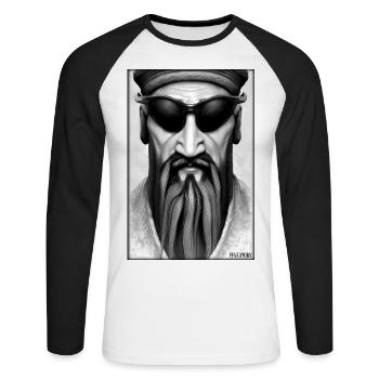 Confucius sunglasses philosopher China Asia - Unisex Long Sleeve Baseball T-Shirt - white/black - Front - Nik (191cm)