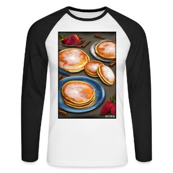 Crêpes Petit déjeuner Nourriture délicieuse Cuisson des aliments - T-shirt baseball manches longues Homme - blanc/noir - Devant - Nik (191cm)