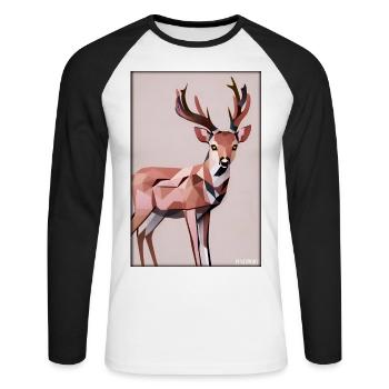 Cerf Polygone Faune sauvage Forêt Nature Bois - T-shirt baseball manches longues Homme - blanc/noir - Devant - Nik (191cm)