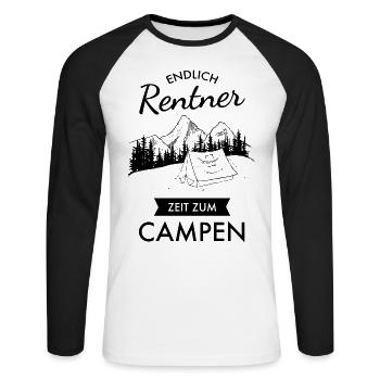 Endlich Rentner Zeit Zum Campen - Zelt Zelten - Unisex Baseballshirt langarm - Weiß/Schwarz - Vorne - Nik (191cm)