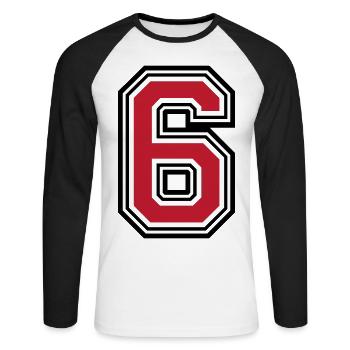 6 symboles numériques - T-shirt baseball manches longues Homme - blanc/noir - Devant - Nik (191cm)