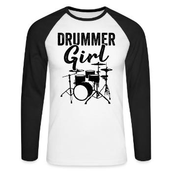 Vintage Drummer Girl Drum Set Musician - Unisex Long Sleeve Baseball T-Shirt - white/black - Front - Nik (191cm)