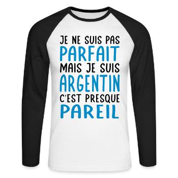 Je ne suis pas parfait mais je suis Argentin - T-shirt baseball manches longues Homme - blanc/noir - Devant - Nik (191cm)