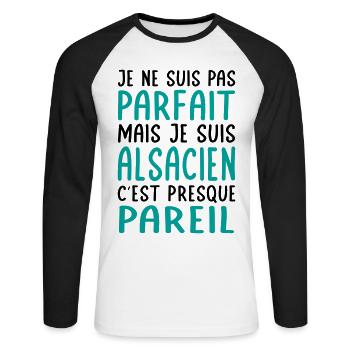 Je ne suis pas parfait mais je suis Alsacien - T-shirt baseball manches longues Homme - blanc/noir - Devant - Nik (191cm)