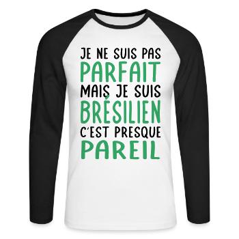 Je ne suis pas parfait mais je suis Brésilien - T-shirt baseball manches longues Homme - blanc/noir - Devant - Nik (191cm)