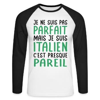 Je ne suis pas parfait mais je suis Italien - T-shirt baseball manches longues Homme - blanc/noir - Devant - Nik (191cm)