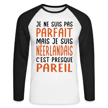 Je ne suis pas parfait mais je suis Néerlandais - T-shirt baseball manches longues Homme - blanc/noir - Devant - Nik (191cm)