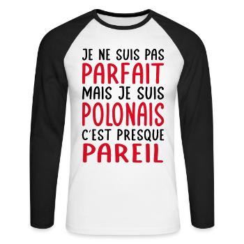 Je ne suis pas parfait mais je suis Polonais - T-shirt baseball manches longues Homme - blanc/noir - Devant - Nik (191cm)
