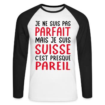 Je ne suis pas parfait mais je suis Suisse - T-shirt baseball manches longues Homme - blanc/noir - Devant - Nik (191cm)
