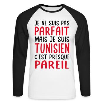 Je ne suis pas parfait mais je suis Tunisien - T-shirt baseball manches longues Homme - blanc/noir - Devant - Nik (191cm)