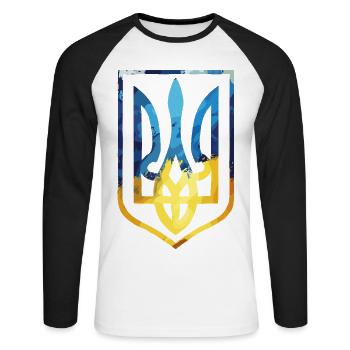 Ukraine Coat of Arms Ukrainian Trysub Flag Gift - Unisex Long Sleeve Baseball T-Shirt - white/black - Front - Nik (191cm)
