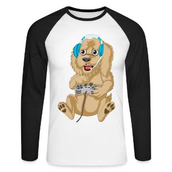 Gaming Golden Doodle Chien Dessin Animé T-Shirt Design - T-shirt baseball manches longues Homme - blanc/noir - Devant - Nik (191cm)