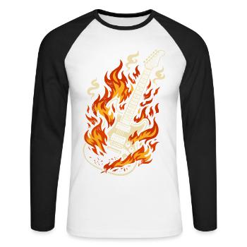 E-Gitarre Brennend Rock Geschenk - Unisex Baseballshirt langarm - Weiß/Schwarz - Vorne - Nik (191cm)