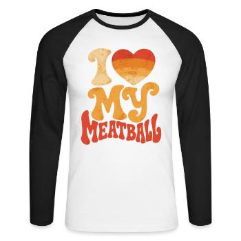J'adore ma boulette : Humour Gourmand - T-shirt baseball manches longues Homme - blanc/noir - Devant - Nik (191cm)
