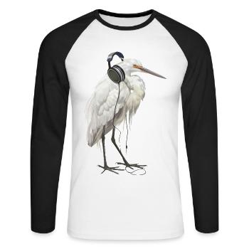 Reiher Vogel - Unisex Baseballshirt langarm - Weiß/Schwarz - Vorne - Nik (191cm)