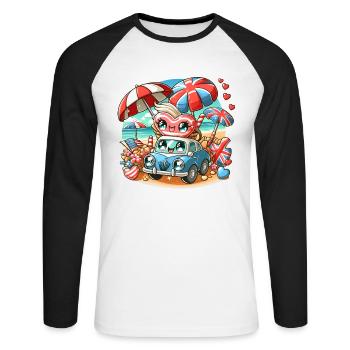 Cute Vintage Car and Heart on a Beach Holiday - Unisex Long Sleeve Baseball T-Shirt - white/black - Front - Nik (191cm)