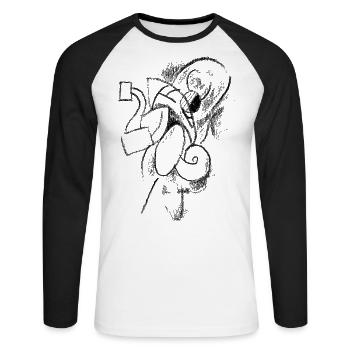 Abstrakt Designer Skizze / SURREAL - Unisex Baseballshirt langarm - Weiß/Schwarz - Vorne - Nik (191cm)
