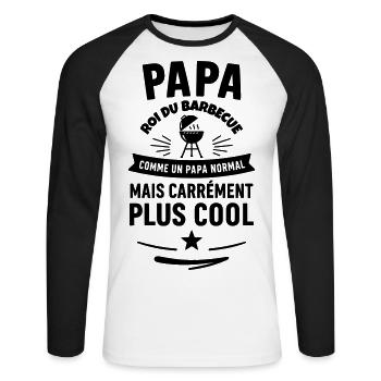 Papa roi du barbecue – idée fête des pères - T-shirt baseball manches longues Homme - blanc/noir - Devant - Nik (191cm)