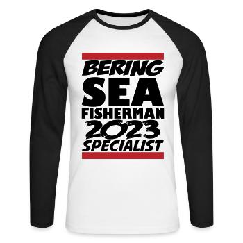 Béring Sea Fisherman 2023 Idée cadeau de spécialiste - T-shirt baseball manches longues Homme - blanc/noir - Devant - Nik (191cm)