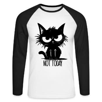 Pas aujourd’hui idée cadeau chat - T-shirt baseball manches longues Homme - blanc/noir - Devant - Nik (191cm)