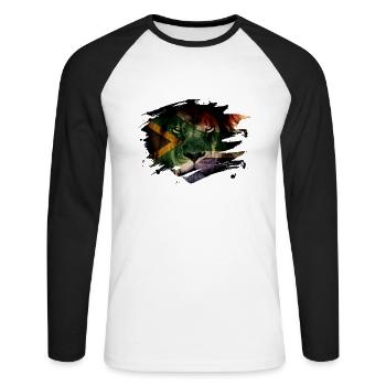 Drapeau d'Afrique du Sud et photo de lion d'Afrique - T-shirt baseball manches longues Homme - blanc/noir - Devant - Nik (191cm)