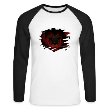 Morocco Lion Flag Paint Splatter - Unisex Long Sleeve Baseball T-Shirt - white/black - Front - Nik (191cm)