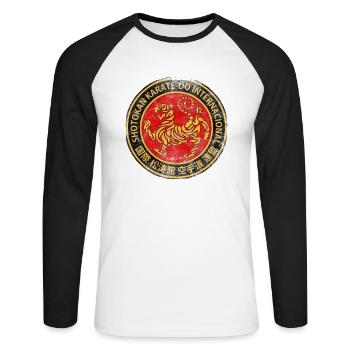 Karaté Shotokan Logo Arts Martiaux Gym MMA - T-shirt baseball manches longues Homme - blanc/noir - Devant - Nik (191cm)