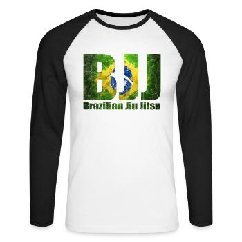 BJJ Jiu Jitsu Brésilien Art Martial MMA Combat - T-shirt baseball manches longues Homme - blanc/noir - Devant - Nik (191cm)