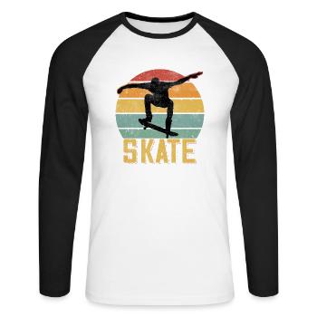 Skate Retro Vintage Skater Skatebord Skatebording - T-shirt baseball manches longues Homme - blanc/noir - Devant - Nik (191cm)