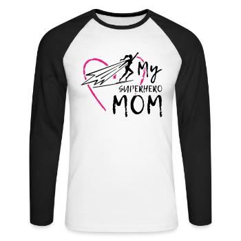 Ma maman super-héroïne - T-shirt baseball manches longues Homme - blanc/noir - Devant - Nik (191cm)