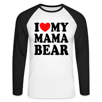J'aime Ma Maman Ours - J'adore Ma Maman Ours - T-shirt baseball manches longues Homme - blanc/noir - Devant - Nik (191cm)