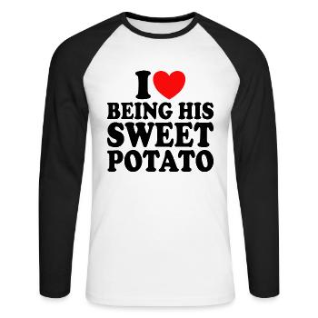 J'aime Être Sa Patate Douce Couple Thanksgiving - T-shirt baseball manches longues Homme - blanc/noir - Devant - Nik (191cm)
