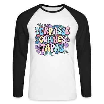Soirée Femme Terrasse Copines Tapas - T-shirt baseball manches longues Homme - blanc/noir - Devant - Nik (191cm)
