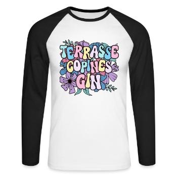 Soirée Amie Femme Terrasse Copines Gin - T-shirt baseball manches longues Homme - blanc/noir - Devant - Nik (191cm)