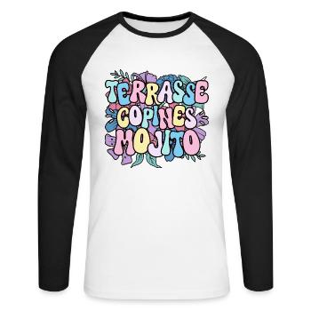 Soirée Femme Terrasse Copines Mojito - T-shirt baseball manches longues Homme - blanc/noir - Devant - Nik (191cm)