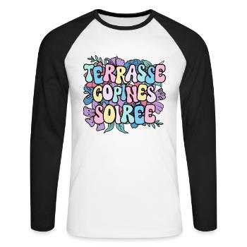 Apéro Amie Femme Terrasse Copines Soirée - T-shirt baseball manches longues Homme - blanc/noir - Devant - Nik (191cm)