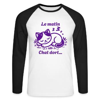 Chat Dort Chat Mignon Pas Du Matin - T-shirt baseball manches longues Homme - blanc/noir - Devant - Nik (191cm)