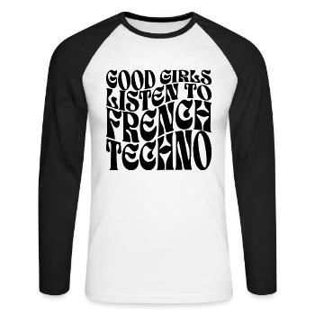 Mädchen hören französischen Techno - Unisex Baseballshirt langarm - Weiß/Schwarz - Vorne - Nik (191cm)