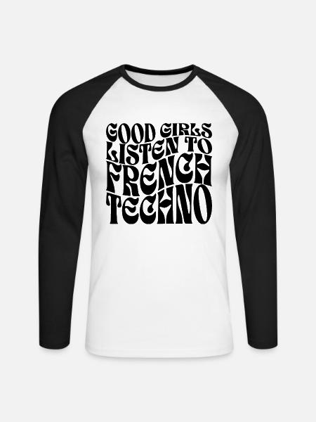 Piger lytter til fransk techno - Langærmet herre-baseballshirt - hvid/sort