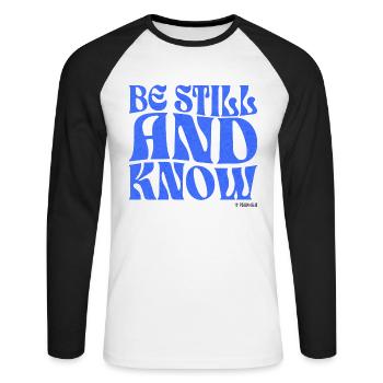 Christianisme Verset Biblique Chrétien - T-shirt baseball manches longues Homme - blanc/noir - Devant - Nik (191cm)