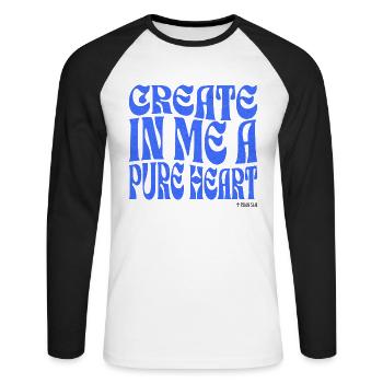 Christianisme Verset Biblique Chrétien - T-shirt baseball manches longues Homme - blanc/noir - Devant - Nik (191cm)