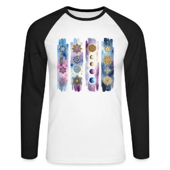 Méditation Aquarelle Mandala Yoga - T-shirt baseball manches longues Homme - blanc/noir - Devant - Nik (191cm)