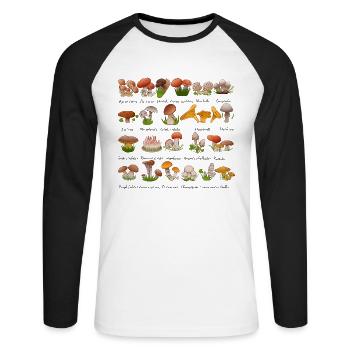 Mycologie Cueilleur de Champignons - T-shirt baseball manches longues Homme - blanc/noir - Devant - Nik (191cm)