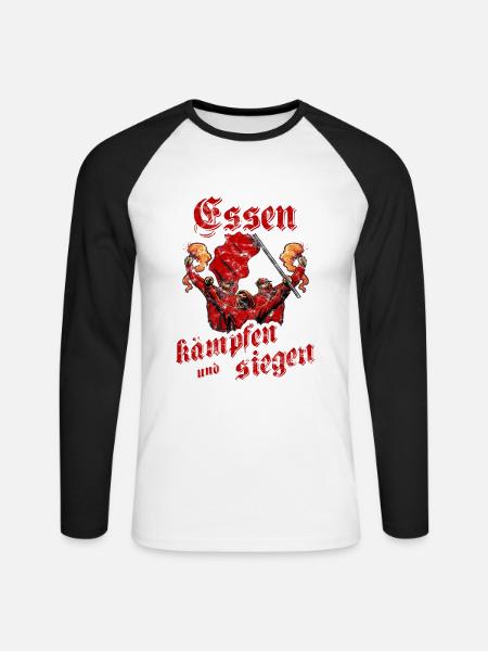 Essen kämpfen und siegen - Unisex Baseballshirt langarm - Weiß/Schwarz