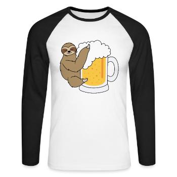 Paresseux avec de la bière - T-shirt baseball manches longues Homme - blanc/noir - Devant - Nik (191cm)