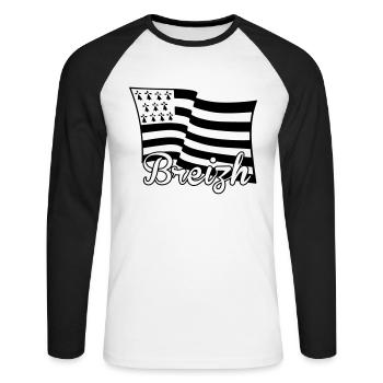 Bretagne Breizh drapeau - T-shirt baseball manches longues Homme - blanc/noir - Devant - Nik (191cm)