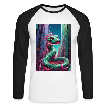 serpent sur la ville - T-shirt baseball manches longues Homme - blanc/noir - Devant - Nik (191cm)