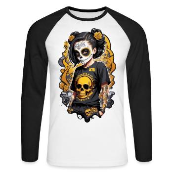 Sugar Skull Girl with Golden Skull T Shirt - Unisex Long Sleeve Baseball T-Shirt - white/black - Front - Nik (191cm)