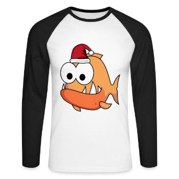 Piranha Comic Weihnachten - Unisex Baseballshirt langarm - Weiß/Schwarz - Vorne - Nik (191cm)